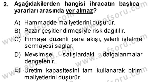 Dış Ticaret İşlemleri Dersi 2013 - 2014 Yılı (Vize) Ara Sınav Soruları 2. Soru