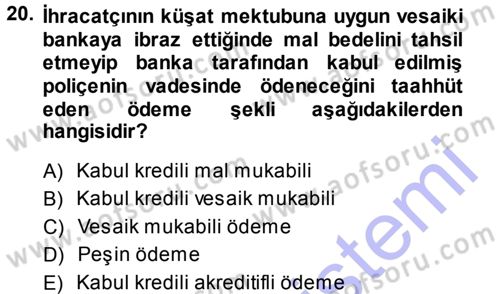 Dış Ticaret İşlemleri Dersi 2013 - 2014 Yılı (Vize) Ara Sınav Soruları 20. Soru