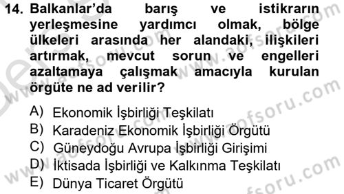 Dış Ticaret İşlemleri Dersi 2013 - 2014 Yılı Tek Ders Sınav Soruları 14. Soru