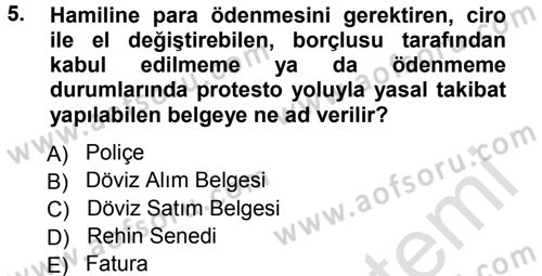Dış Ticaret İşlemleri Dersi 2013 - 2014 Yılı Tek Ders Sınav Soruları 5. Soru