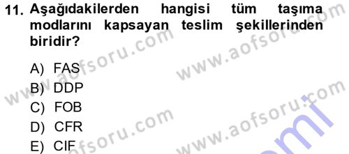 Dış Ticaret İşlemleri Dersi 2014 - 2015 Yılı (Vize) Ara Sınav Soruları 11. Soru