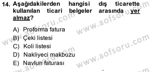 Dış Ticaret İşlemleri Dersi 2014 - 2015 Yılı (Vize) Ara Sınav Soruları 14. Soru
