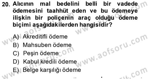 Dış Ticaret İşlemleri Dersi 2014 - 2015 Yılı (Vize) Ara Sınav Soruları 20. Soru
