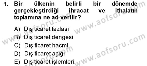 Dış Ticaret İşlemleri Dersi 2014 - 2015 Yılı (Final) Dönem Sonu Sınav Soruları 1. Soru