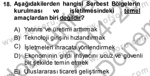 Dış Ticaret İşlemleri Dersi 2014 - 2015 Yılı (Final) Dönem Sonu Sınav Soruları 18. Soru