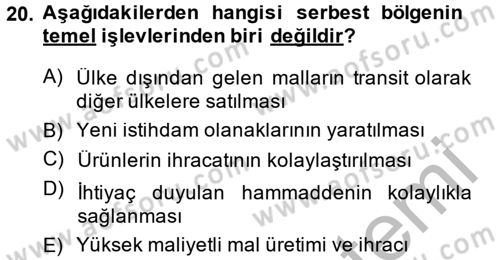 Dış Ticaret İşlemleri Dersi 2014 - 2015 Yılı (Final) Dönem Sonu Sınav Soruları 20. Soru