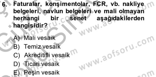 Dış Ticaret İşlemleri Dersi 2014 - 2015 Yılı (Final) Dönem Sonu Sınav Soruları 6. Soru