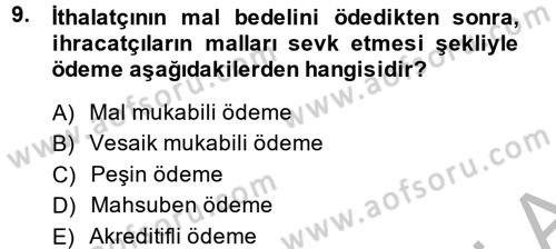 Dış Ticaret İşlemleri Dersi 2014 - 2015 Yılı (Final) Dönem Sonu Sınav Soruları 9. Soru
