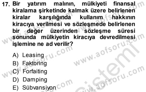 Dış Ticaret İşlemleri Dersi 2014 - 2015 Yılı Tek Ders Sınav Soruları 17. Soru