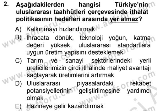 Dış Ticaret İşlemleri Dersi 2014 - 2015 Yılı Tek Ders Sınav Soruları 2. Soru
