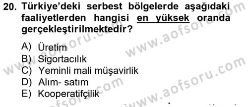 Dış Ticaret İşlemleri Dersi 2014 - 2015 Yılı Tek Ders Sınav Soruları 20. Soru