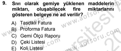 Dış Ticaret İşlemleri Dersi 2014 - 2015 Yılı Tek Ders Sınav Soruları 9. Soru