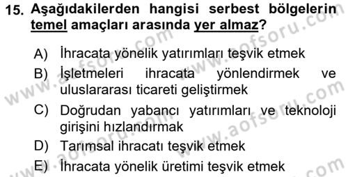 Dış Ticaret İşlemleri Dersi 2015 - 2016 Yılı (Final) Dönem Sonu Sınav Soruları 15. Soru