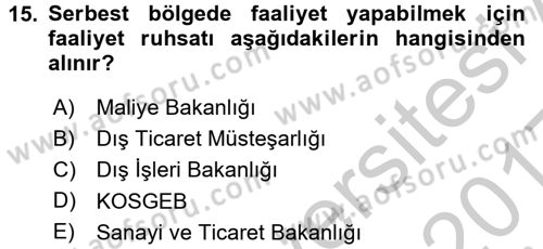 Dış Ticaret İşlemleri Dersi 2016 - 2017 Yılı 3 Ders Sınav Soruları 15. Soru
