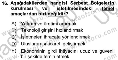 Dış Ticaret İşlemleri Dersi 2016 - 2017 Yılı 3 Ders Sınav Soruları 16. Soru