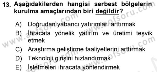 Dış Ticaret İşlemleri Dersi 2016 - 2017 Yılı (Final) Dönem Sonu Sınav Soruları 13. Soru