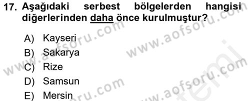 Dış Ticaret İşlemleri Dersi 2016 - 2017 Yılı (Final) Dönem Sonu Sınav Soruları 17. Soru