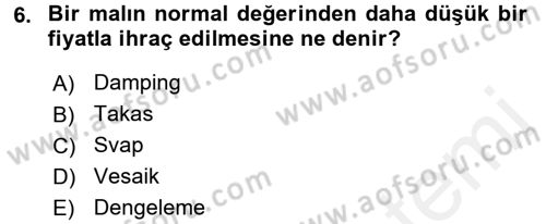 Dış Ticaret İşlemleri Dersi 2017 - 2018 Yılı 3 Ders Sınav Soruları 6. Soru