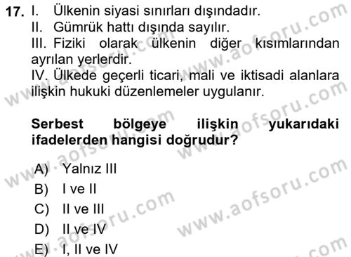Dış Ticaret İşlemleri Dersi 2017 - 2018 Yılı (Final) Dönem Sonu Sınav Soruları 17. Soru