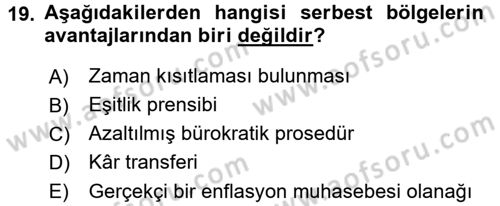 Dış Ticaret İşlemleri Dersi 2017 - 2018 Yılı (Final) Dönem Sonu Sınav Soruları 19. Soru