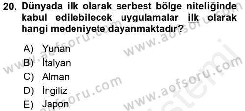 Dış Ticaret İşlemleri Dersi 2017 - 2018 Yılı (Final) Dönem Sonu Sınav Soruları 20. Soru