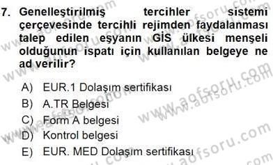 Dış Ticaret Belgeleri Dersi 2015 - 2016 Yılı (Vize) Ara Sınav Soruları 7. Soru
