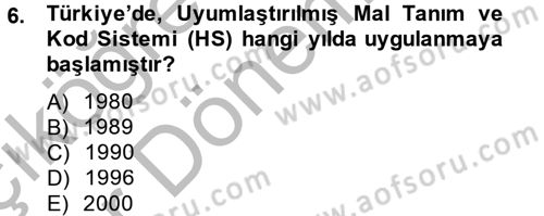 Dış Ticarete Giriş Dersi 2012 - 2013 Yılı (Vize) Ara Sınav Soruları 6. Soru