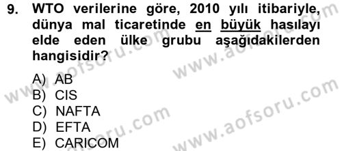 Dış Ticarete Giriş Dersi 2012 - 2013 Yılı (Vize) Ara Sınavı 9. Soru