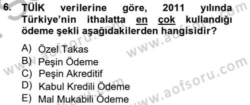 Dış Ticarete Giriş Dersi 2012 - 2013 Yılı (Final) Dönem Sonu Sınavı 6. Soru