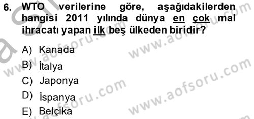 Dış Ticarete Giriş Dersi 2014 - 2015 Yılı (Vize) Ara Sınavı 6. Soru