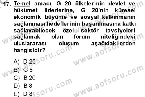 Dış Ticarete Giriş Dersi 2014 - 2015 Yılı (Final) Dönem Sonu Sınavı 17. Soru