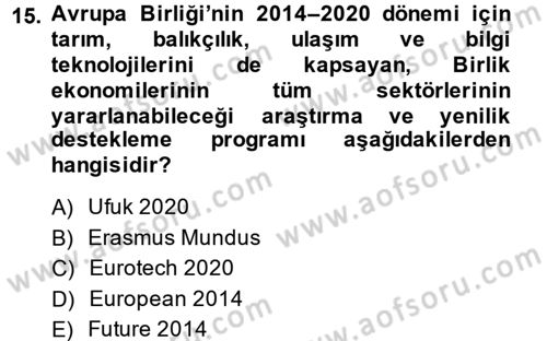 Dış Ticarete Giriş Dersi 2014 - 2015 Yılı Tek Ders Sınavı 15. Soru