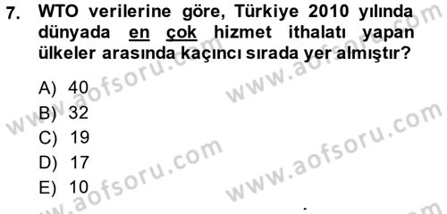 Dış Ticarete Giriş Dersi 2014 - 2015 Yılı Tek Ders Sınavı 7. Soru