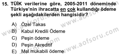 Dış Ticarete Giriş Dersi 2016 - 2017 Yılı 3 Ders Sınavı 15. Soru