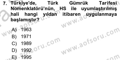 Dış Ticarete Giriş Dersi 2016 - 2017 Yılı (Vize) Ara Sınavı 7. Soru