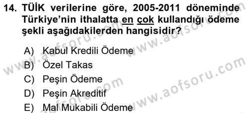 Dış Ticarete Giriş Dersi 2017 - 2018 Yılı 3 Ders Sınavı 14. Soru