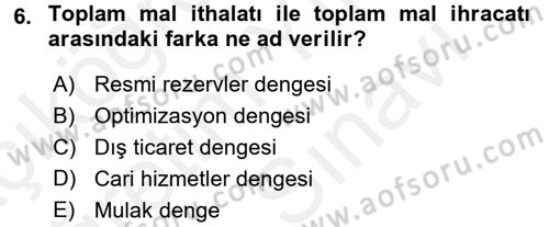 Dış Ticarete Giriş Dersi 2017 - 2018 Yılı (Vize) Ara Sınavı 6. Soru