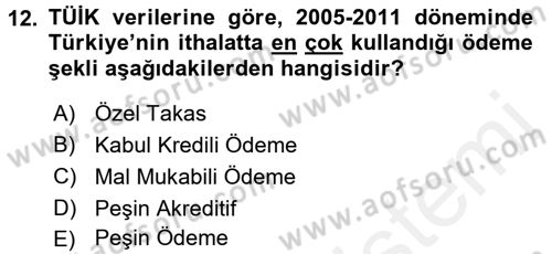 Dış Ticarete Giriş Dersi 2017 - 2018 Yılı (Final) Dönem Sonu Sınavı 12. Soru