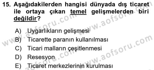 Dış Ticarete Giriş Dersi 2020 - 2021 Yılı Yaz Okulu Sınavı 15. Soru