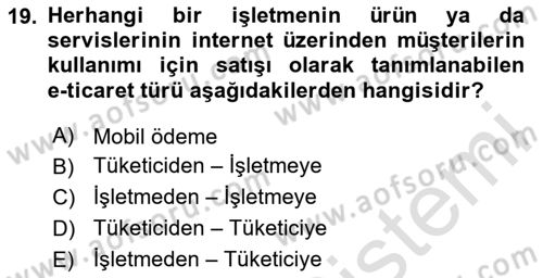 Dış Ticarete Giriş Dersi 2020 - 2021 Yılı Yaz Okulu Sınavı 19. Soru