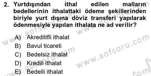 Dış Ticarete Giriş Dersi 2020 - 2021 Yılı Yaz Okulu Sınav Soruları 2. Soru
