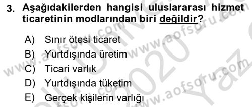 Dış Ticarete Giriş Dersi 2020 - 2021 Yılı Yaz Okulu Sınavı 3. Soru