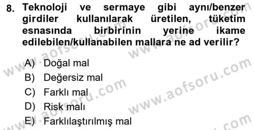 Dış Ticarete Giriş Dersi 2020 - 2021 Yılı Yaz Okulu Sınavı 8. Soru