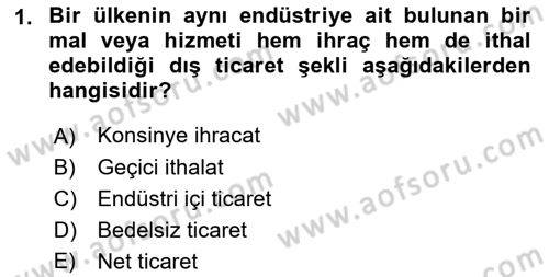 Dış Ticarete Giriş Dersi 2021 - 2022 Yılı (Vize) Ara Sınavı 1. Soru