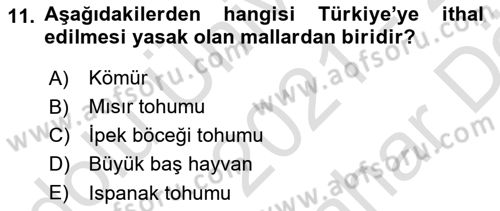 Dış Ticarete Giriş Dersi 2021 - 2022 Yılı (Vize) Ara Sınavı 11. Soru