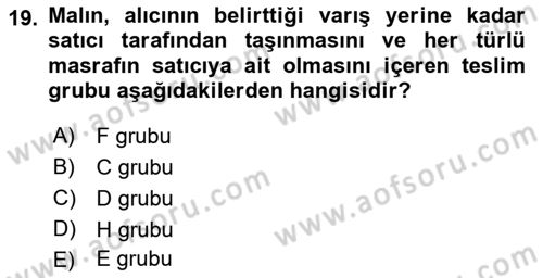 Dış Ticarete Giriş Dersi 2021 - 2022 Yılı (Vize) Ara Sınavı 19. Soru