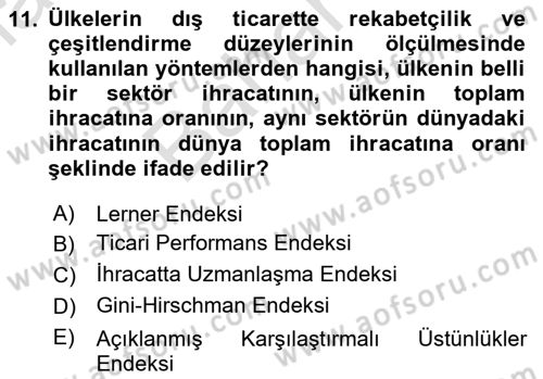 Dış Ticarete Giriş Dersi 2021 - 2022 Yılı (Final) Dönem Sonu Sınavı 11. Soru