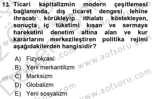 Dış Ticarete Giriş Dersi 2021 - 2022 Yılı (Final) Dönem Sonu Sınavı 13. Soru