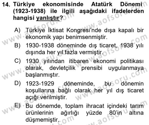 Dış Ticarete Giriş Dersi 2021 - 2022 Yılı (Final) Dönem Sonu Sınavı 14. Soru