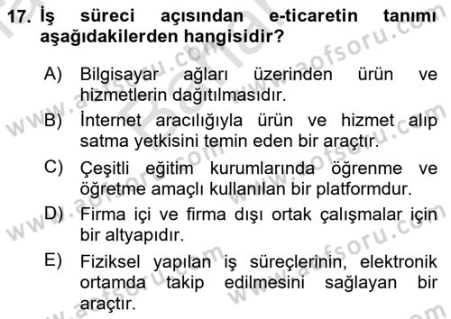 Dış Ticarete Giriş Dersi 2021 - 2022 Yılı (Final) Dönem Sonu Sınavı 17. Soru